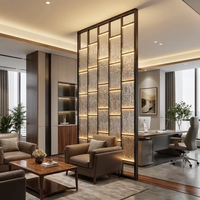 Custom LED Backlit Glass Partition Screen Stainless Steel Frame Luxury Hotel Living Room Divider Modern Design