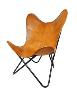 Fauteuil papillon en cuir véritable avec structure métallique robuste et confort ergonomique pour salon, salle de séjour et décoration intérieure moderne - Product Image 3