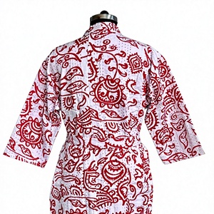 Robe longue rouge bohème à imprimé floral en coton avec manches longues, offre ODM - Product Image 3