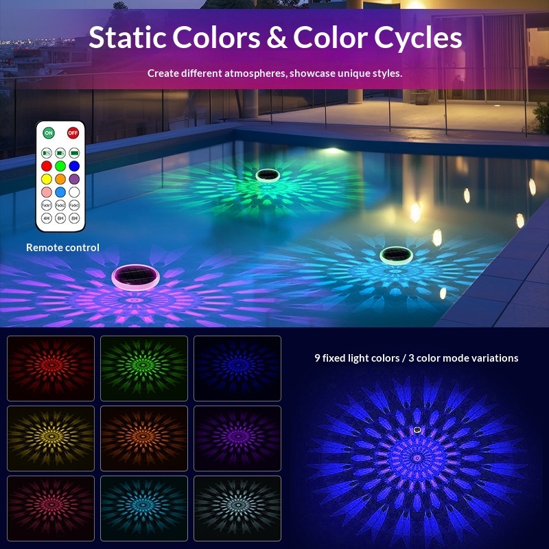 Solar Floating Pool Light with Remote Control IP67 Waterproof LED RGB for Swimming Pool Garden Pond