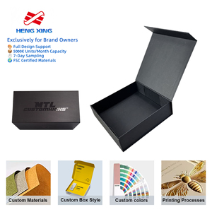 Boîte cadeau élégante HENGXING avec logo personnalisé en relief, finition mate noire, fermeture magnétique rigide, en carton recyclé pour la vente en gros - Product Image 1