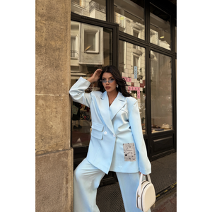 Ensemble veste et pantalon bleu ciel pour femme, design élégant, kit de costume - Product Image 6