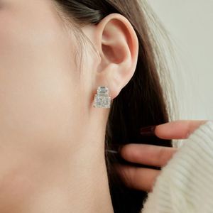 Dylam Dazzling S925 Silver Rhodium Plated Diamond 8A Crushed Iced Out Cut Two Stones Women Luxury <b>Fine</b> Jewelry <b>Stud</b> <b>Earrings</b> - Product Image 4
