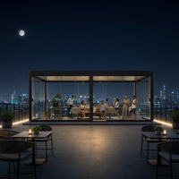 Pergola motorisée en aluminium avec finition thermolaquée, toit à lames orientables, éclairage RGB étanche, portes vitrées - Design inspiré de la nature