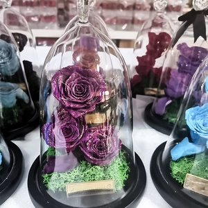 UKIQUEEN Vente en gros en gros Verre <span class=keywords><strong>à</strong></span> pois en forme de cœur naturel Rosa Preservada Domo Eternal Rose Flower Decoration - Product Image 4