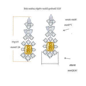 Boucles d'oreilles pendantes longues en argent et zircon jaune, taille Radiant 8x6mm, bijoux fantaisie - Product Image 6