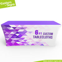 Nappe de table personnalisée extensible en tissu polyester imperméable à prix abordables avec logo pour les événements de salons publicitaires professionnels