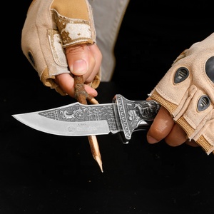 Sarung pisau lipat klasik, tombol tekan gaya pisau Stainless Steel pisau kayu pegangan Resin kotak hadiah klip sabuk Guling - Product Image 3