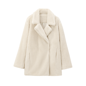 Veste beige à la mode décontractée Offre Spéciale pour femmes col cranté et manches longues simple boutonnage avec tissu tissé pour l'hiver - Product Image 4