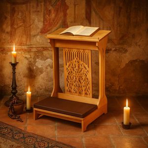 Banco de Oración Moderno de Madera Acolchado con Estante y Cojín, Taburete Otomano para <span class=keywords><strong>Dormitorio</strong></span>, Regalos Religiosos - Product Image 6
