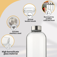 Bouteille d'eau en verre borosilicate de capacité personnalisée 12 oz ~ 32 oz avec couvercle en acier inoxydable SUS304, bouteille d'eau en verre borosilicate avec couvercle