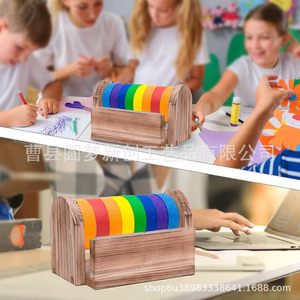 Organizador de escritorio de madera para oficina, dispensador de cinta adhesiva, soporte para rollos de película, cortador de cinta - Product Image 1