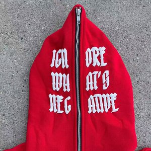 Sweat à capuche surdimensionné vintage du fabricant pour hommes fermeture à glissière complète avec motif imprimé houppette tissu éponge coupe hivernale - Product Image 6