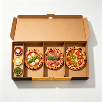 Boîte à pizza miniature personnalisée avec logo, 3 compartiments, petite boîte d'emballage en carton pour événements de dégustation en restaurant