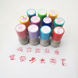 Customized Round Pre Inked Toy Stamp Pastel Colors Design Photosensitive Teacher Seal DIY Encouragement Color Stamps
