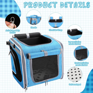 Cesta para bicicleta para perros, bolsa transportadora para mascotas, asiento de coche para gatos, cuerda de seguridad, correa de hombro ajustable, portátil, transpirable, de nailon de lujo con cremallera - Product Image 4