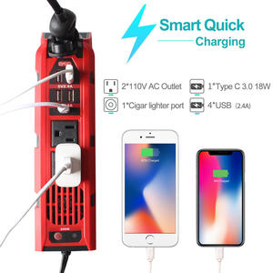 Nuevo estilo EE. UU. Car Power Inverter Outlet DC 12V a 110V AC Convertidor con 3 salidas de cargador y 2 cargadores rápidos - Product Image 2