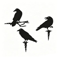 Ensemble d'ornements silhouettes d'oiseaux corbeaux noirs en métal Art Déco pour décoration murale et intérieure d'Halloween