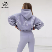 Sweat-shirt à capuche épais pour femme, en polaire anti-boulochage, coupe oversize, imprimé sur le devant, couleur unie, collection automne
