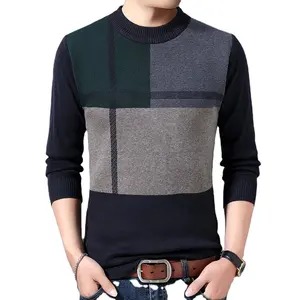 Man's new arrival crew neck long sleeve patchwork print man sweater