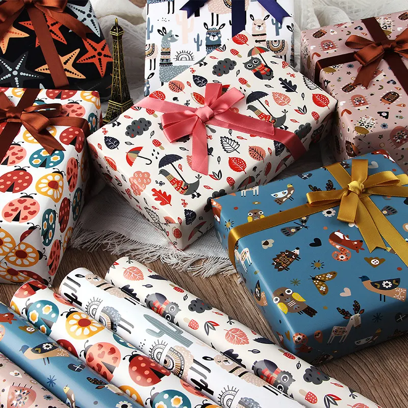 Оптовая продажа, печать на заказ, Рождественская тканевая бумага, мультяшная подарочная оберточная бумага с днем рождения