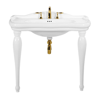 Lavabo console en porcelaine de qualité supérieure pour salle de bain, 40 pouces, avec pieds en bois massif, finition blanc brillant
