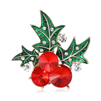 Bros Pin Buah Merah Natal Enamel Paduan Kreatif Kristal Kaca Bros Natal Perhiasan Bunga Dada Pakaian Wanita