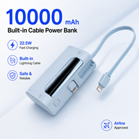 Batterie externe portable 10000 mAh, câble Type-C rétractable intégré, finition galvanisée, compacte et portable, approuvée par les compagnies aériennes