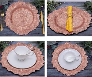 Piatti per caricabatterie di barriera corallina in plastica di alta qualità piatti per caricabatterie rotondi in <span class=keywords><strong>spugna</strong></span> floreale decorazione per feste di matrimonio - Product Image 4