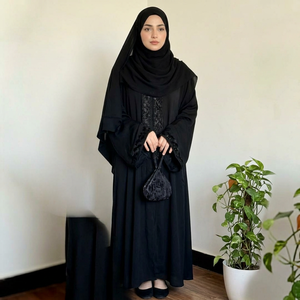 Solid Black Long Hijab Rhinestone Sparkle Modest Headscarf Breathable Lightweight Islamic Scarf for Daily Wear - Product Image 1