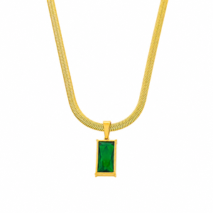 Nouvel ensemble de bijoux pour femmes en acier inoxydable plaqué or 18 carats, étanche, avec pendentif carré vert en zircon et boucles d'oreilles, collier de luxe - Product Image 5