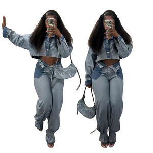 Conjuntos de Mezclilla de Alta Calidad TS1319 para Mujer, Conjunto de Dos Piezas de Manga Larga y Jeans, Conjuntos Casuales de Ropa Urbana para Chicas - Product Image 1