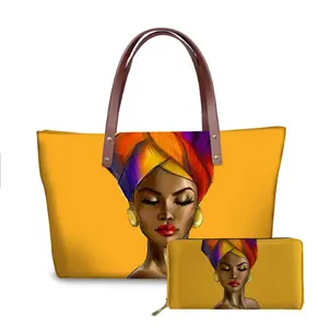 Print On Demand Zwarte Kunst Afrikaanse Meisjes Print Handtassen Set Grote Tassen Vrouwen Handtassen Dames Luxe Portemonnees En Handtassen Voor vrouwen