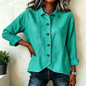 White Textured Women Blouse <b>Asymmetric</b> <b>Hem</b> Button Up Shirt Long Sleeve Casual Office <b>Top</b> - Product Image 6
