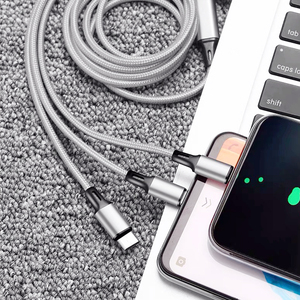 Bạc Nylon Bện Sạc Nhanh Cáp Nhiều Cổng 3-Trong-1 Phổ Sạc Nhanh Cho Android Micro USB Loại C Máy Tính - Product Image 6