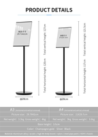 Support de signalisation au sol en aluminium A3 avec poteau en acier inoxydable de 104 cm, couvercle en acrylique anti-vent pour affiches de menu et présentoirs publicitaires