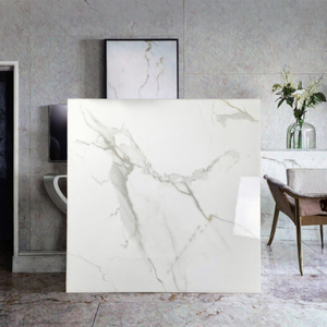 Baldosas de porcelana mate de 600x600 para suelo y pared, con aspecto de mármol, color blanco. - Product Image 2