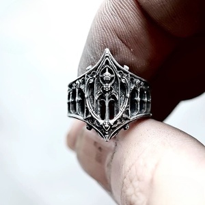 Bague de château médiéval gotique – <span class=keywords><strong>Bijoux</strong></span> rétro euro-américains pour hommes & femmes, accessoire de <span class=keywords><strong>mode</strong></span> design ajouré vintage - Product Image 5