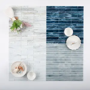 Century Mosaic Random Strip Rainbow Glass Iridescent Mosaic Tiles For Kitchen Backsplash Wall