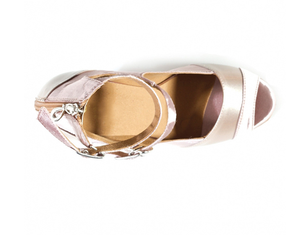 Zapatos de Baile Latino de Satén Champán al por Mayor para Mujer, Sandalias Profesionales de Competición de Salsa y Baile de Salón con Punta Abierta - Product Image 3