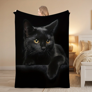 Black Cat Flannel <b>Blanket</b> Throw <b>Blanket</b> Nap <b>Blanket</b> Breathable Skin Friendly for Bed Sofa Couch Custom Print Wholesale - Product Image 1