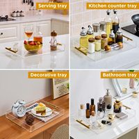 Plateau de service en acrylique transparent durable avec poignées dorées, écologique, multifonctionnel, organisateur de bureau et de cuisine, robuste, grande capacité