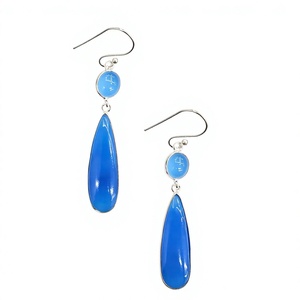 Boucles d'oreilles pendantes en argent 925 avec calcédoine bleue, forme goutte d'eau, bijoux bohèmes simples et élégants pour femmes, à porter en toute occasion - Product Image 2