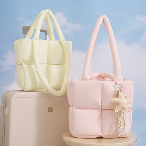 Factory Custom Fashion Waterproof Quilted Puffy Tote Bag Shopping Nylon Tote Bag Handbag Zipper Foldable Lightweight - Product Image 2
