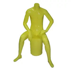 Gele Hoofdloze Full Body Mannen Glasvezel Mannequin Mannelijke Dummies Voor Kleding Etalage Sport Atletische Fitness Model