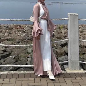 Produsen Abaya sederhana baru grosir Arab Dubai mode wanita Lengan lebar kardigan dua bagian Set Abaya Ramadan Abaya