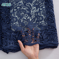 Dentelle Guipure Africaine Bleu Marine en Gros avec Strass 2026, Dentelle Cordon Soluble dans l'Eau Unie pour Robes de Soirée Femme 4926