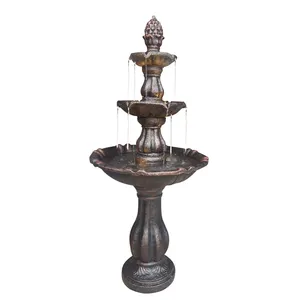 Hot sale New design outdoor garden large 3 tiered with pineapple Resin Outdoor Water Fountain with Light