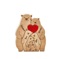 Puzzle d'ours familial personnalisé avec des noms personnalisés, convient à 2 à 6 noms, ours en bois Art Déco, décoration saisonnière respectueuse de l'environnement