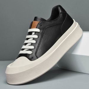 Chaussures de sport pour hommes en cuir véritable avec logo personnalisé, lacets, chaussures décontractées de luxe, semelle épaisse, respirantes, légères, tendance - Product Image 2